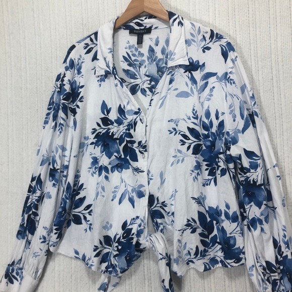 Ellen Tracy Tops - Ellen Tracy Womens XL Floral Print‎ Tie Front Long Sleeve Button Down Shirt